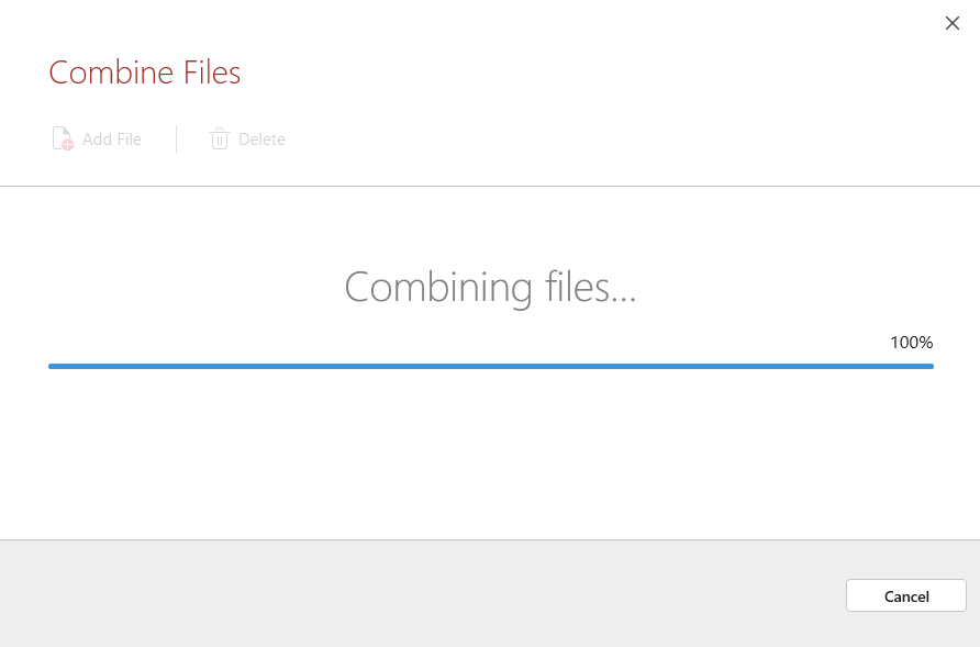 PDF Extra: combining files status panel
